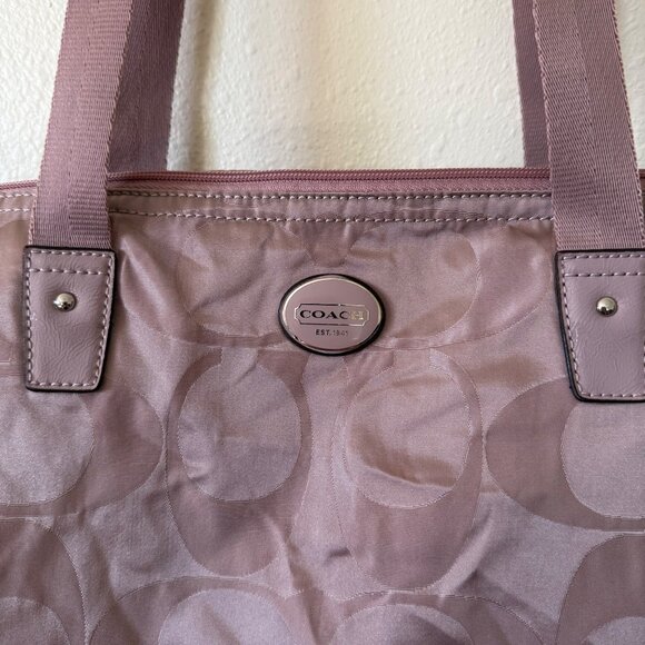 Coach Signature Logo Nylon Packable Tote with Zipper Light Pink - Picture 2 of 4
